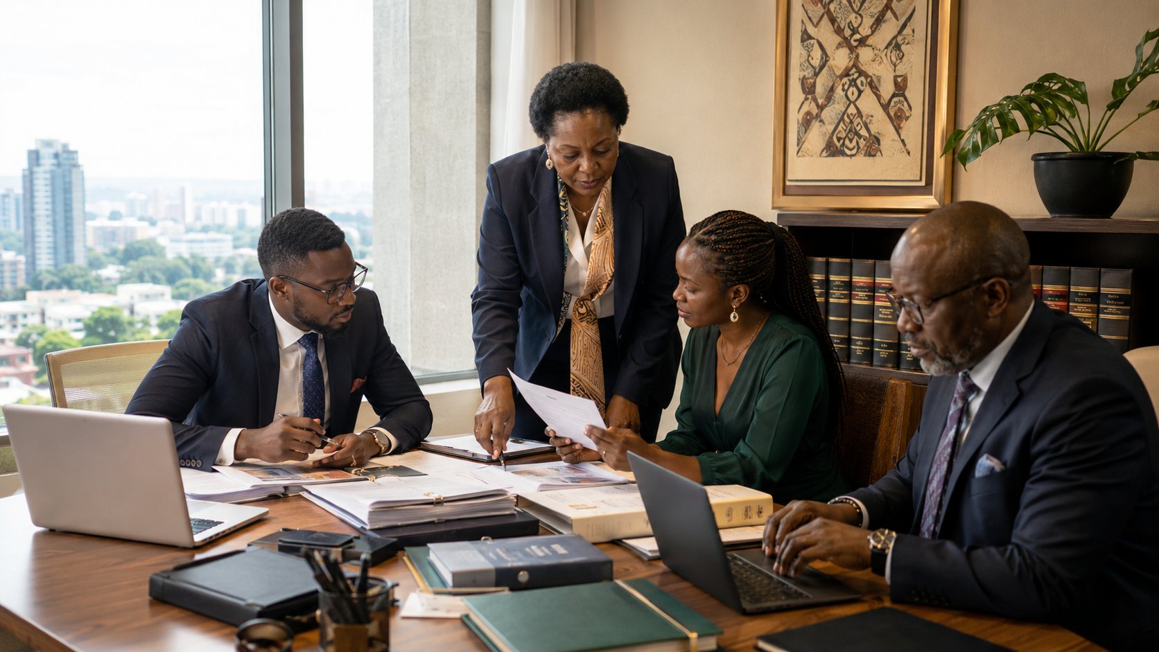 A team reviewing tender documents and a checklist together